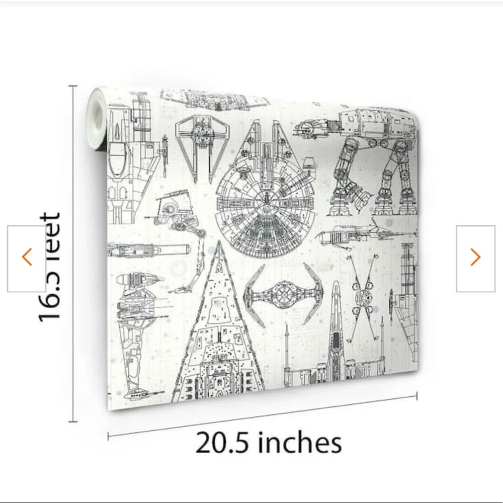 Star Wars Blueprint (white and black) Toile Vinyl Peel & Stick Wallpaper Rolls.